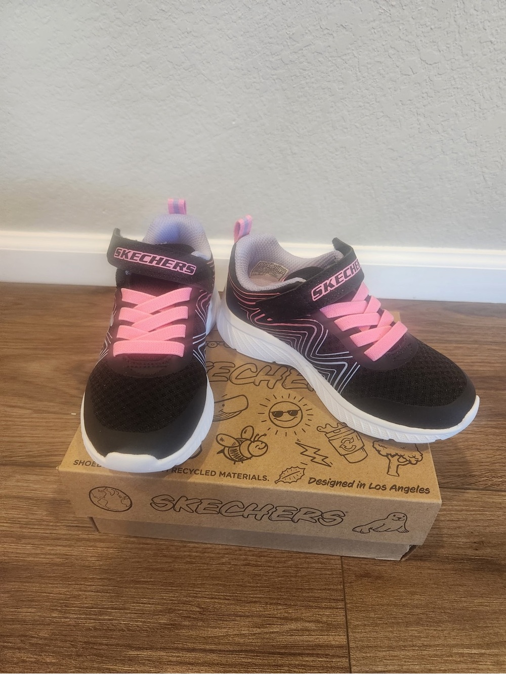 Skechers Kids Black & Pink Velcro Athletic Sneakers